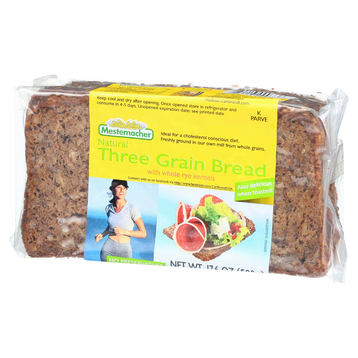 slide 3 of 4, Mestemacher Three Grain Bread with Whole Rye Kernels 17.6 oz, 17.6 oz