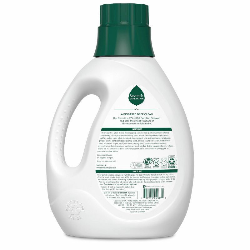 slide 3 of 8, Seventh Generation Liquid Laundry Detergent Soap - Fresh Citrus Scent - 60 Loads - 90 fl oz, 90 fl oz