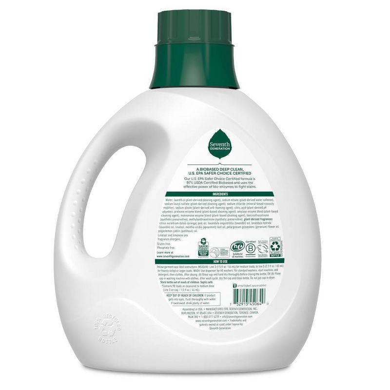 slide 3 of 8, Seventh Generation Liquid Laundry Detergent Soap - Fresh Lavender Scent - 135 fl oz: Dye & Phosphate-Free, HE Formula, 135 fl oz