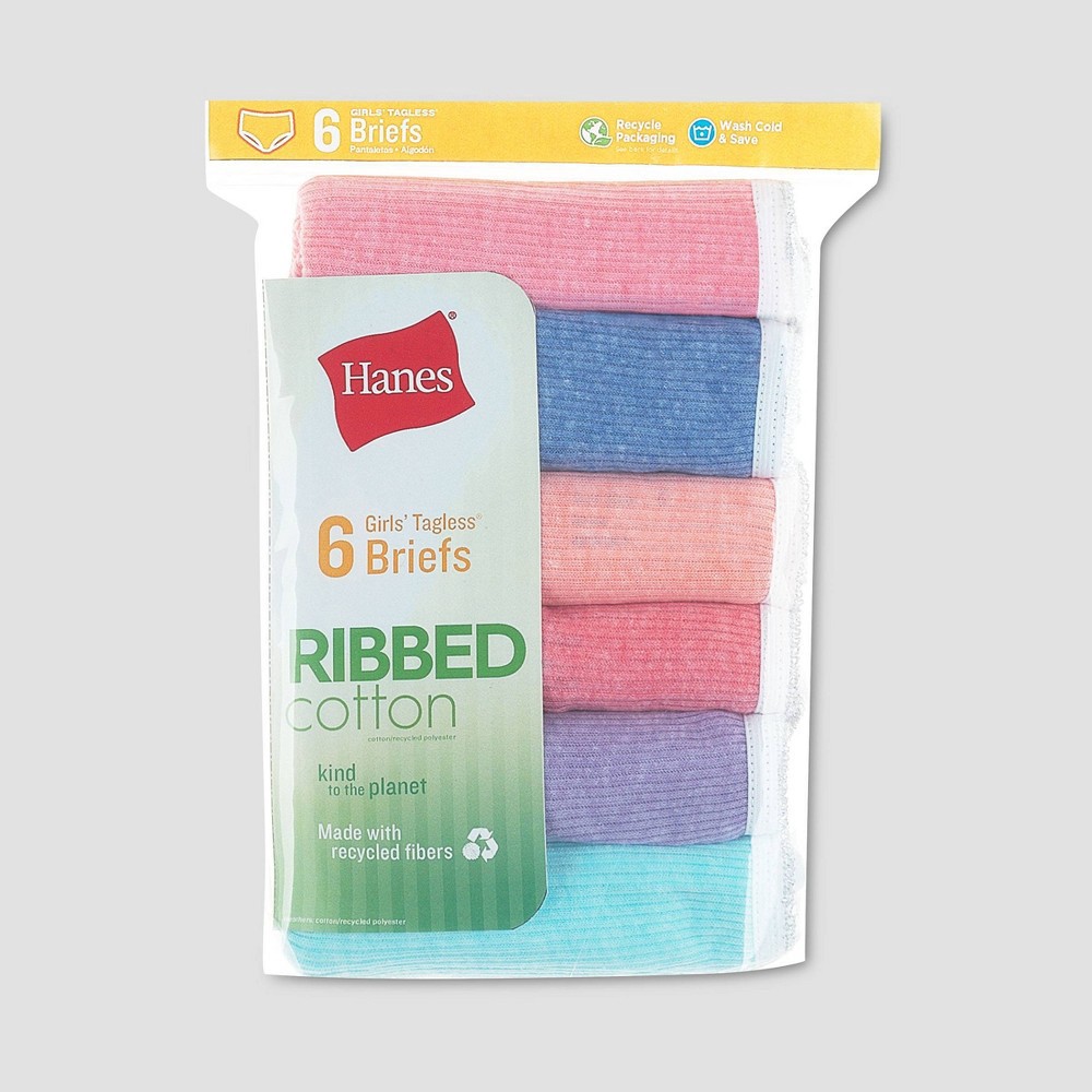Hanes Girls' 6pk Cotton Ribbed Briefs - Colors May Vary 10 6 ct
