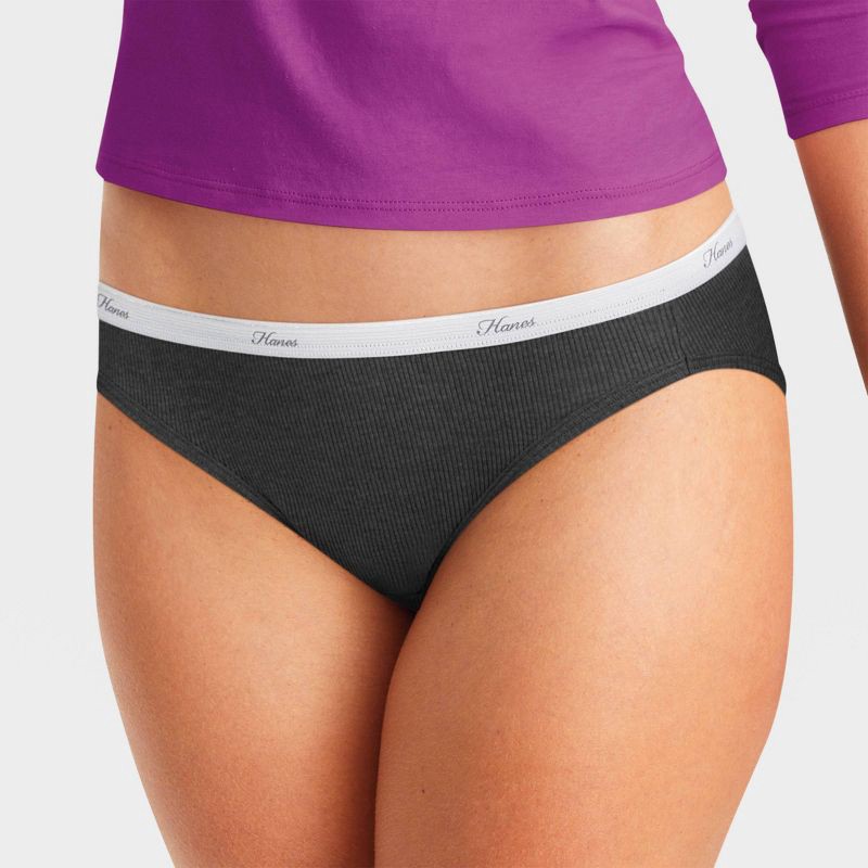 slide 2 of 4, Hanes Women's 6pk Cotton Ribbed Heather Bikini Underwear - Colors May Vary 9, 6 ct