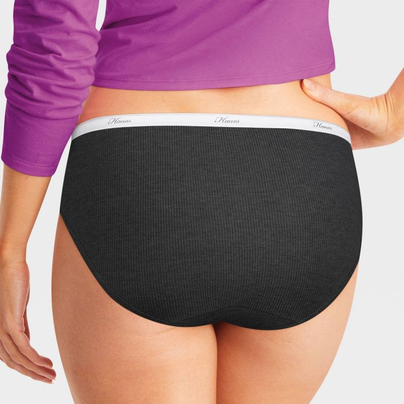 slide 3 of 4, Hanes Women's 6pk Cotton Ribbed Heather Bikini Underwear - Colors May Vary 9, 6 ct