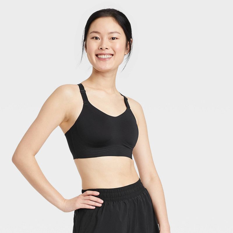 Women's High Support Embossed Racerback Run Sports Bra - All in Motion  Black XL 1 ct