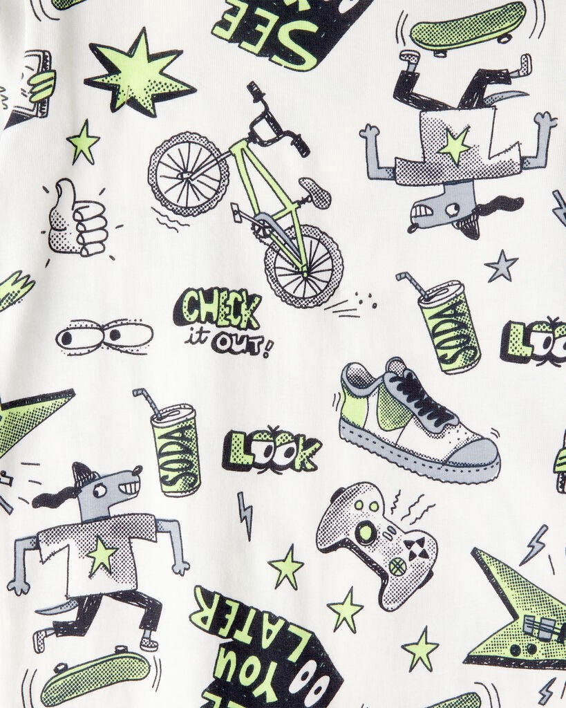 slide 3 of 3, Carter's Boys Alligator 100% Cotton Loose Fit 4-Piece Pajamas - Blue/White White/Blue 7, 4 pc