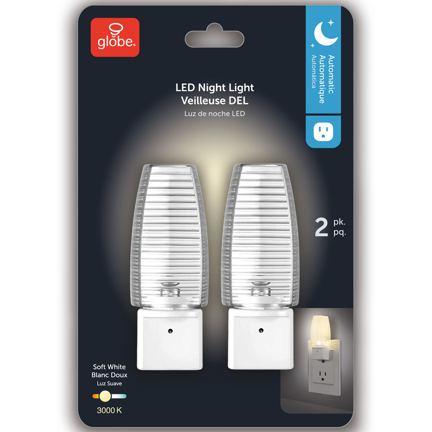 slide 2 of 3, Globe 2pk Led Nl, Automatic, Warm White, 2 ct