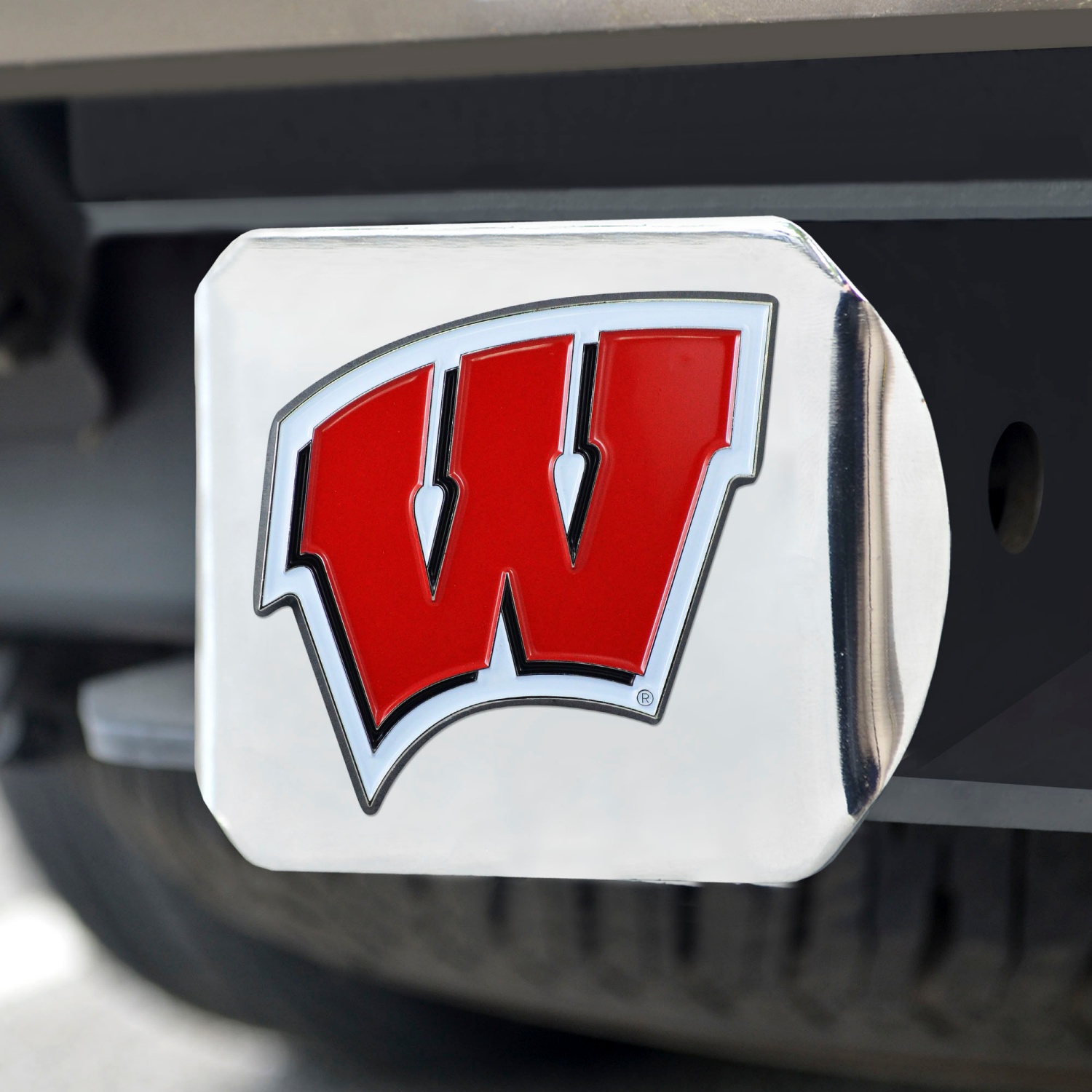 slide 2 of 2, Fanmats Chrome Hitch Cover Wisconsin, 1 ct