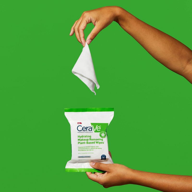 slide 2 of 17, CeraVe Hydrating Makeup Remover Wipes, Plant Based Facial Cleansing Wipes for Sensitive Skin, Fragrance-Free - 25ct, 25 ct