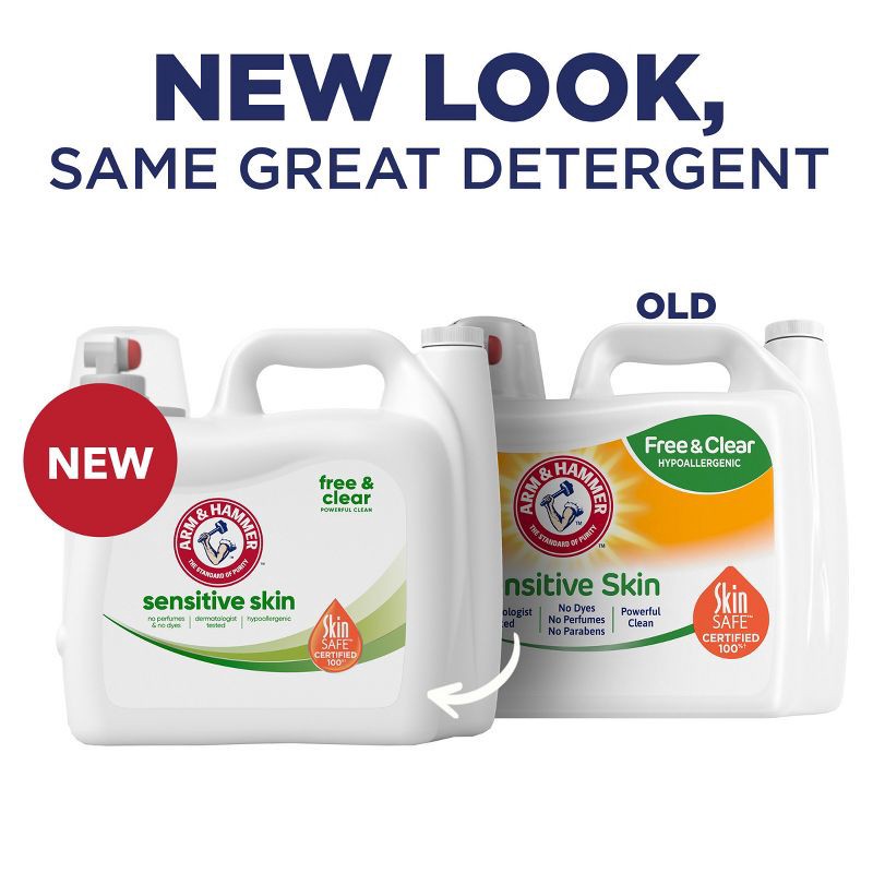 slide 3 of 10, Arm & Hammer Free & Clear Sensitive Skin HE Liquid Laundry Detergent 140 Loads - 140 fl oz, 140 fl oz