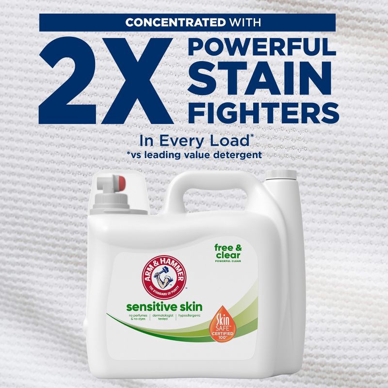slide 4 of 10, Arm & Hammer Free & Clear Sensitive Skin HE Liquid Laundry Detergent 140 Loads - 140 fl oz, 140 fl oz
