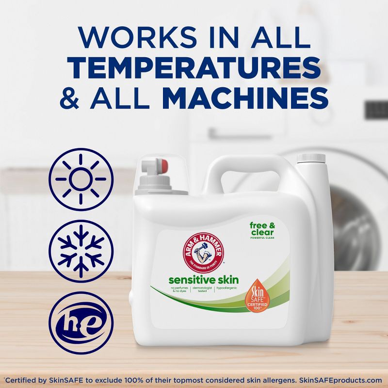slide 9 of 10, Arm & Hammer Free & Clear Sensitive Skin HE Liquid Laundry Detergent 140 Loads - 140 fl oz, 140 fl oz