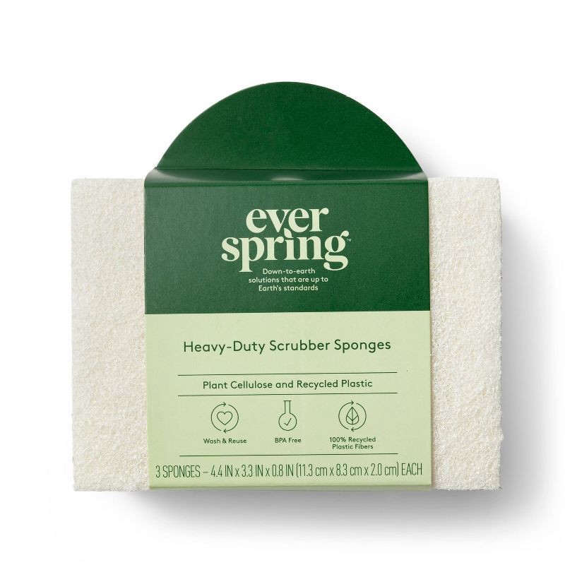 slide 1 of 3, Natural Heavy Duty Scrubber Sponges - 3ct - Everspring™, 3 ct