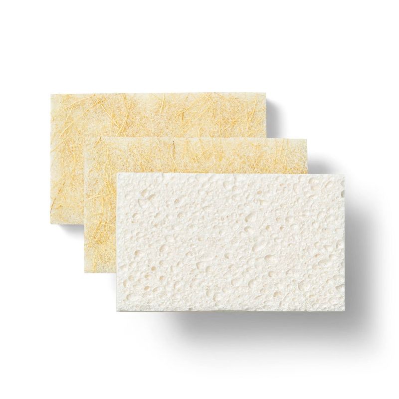 slide 3 of 3, Natural Non-Scratch Scrubber Sponges - 3ct - Everspring™, 3 ct