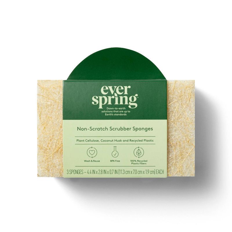 slide 1 of 3, Natural Non-Scratch Scrubber Sponges - 3ct - Everspring™, 3 ct