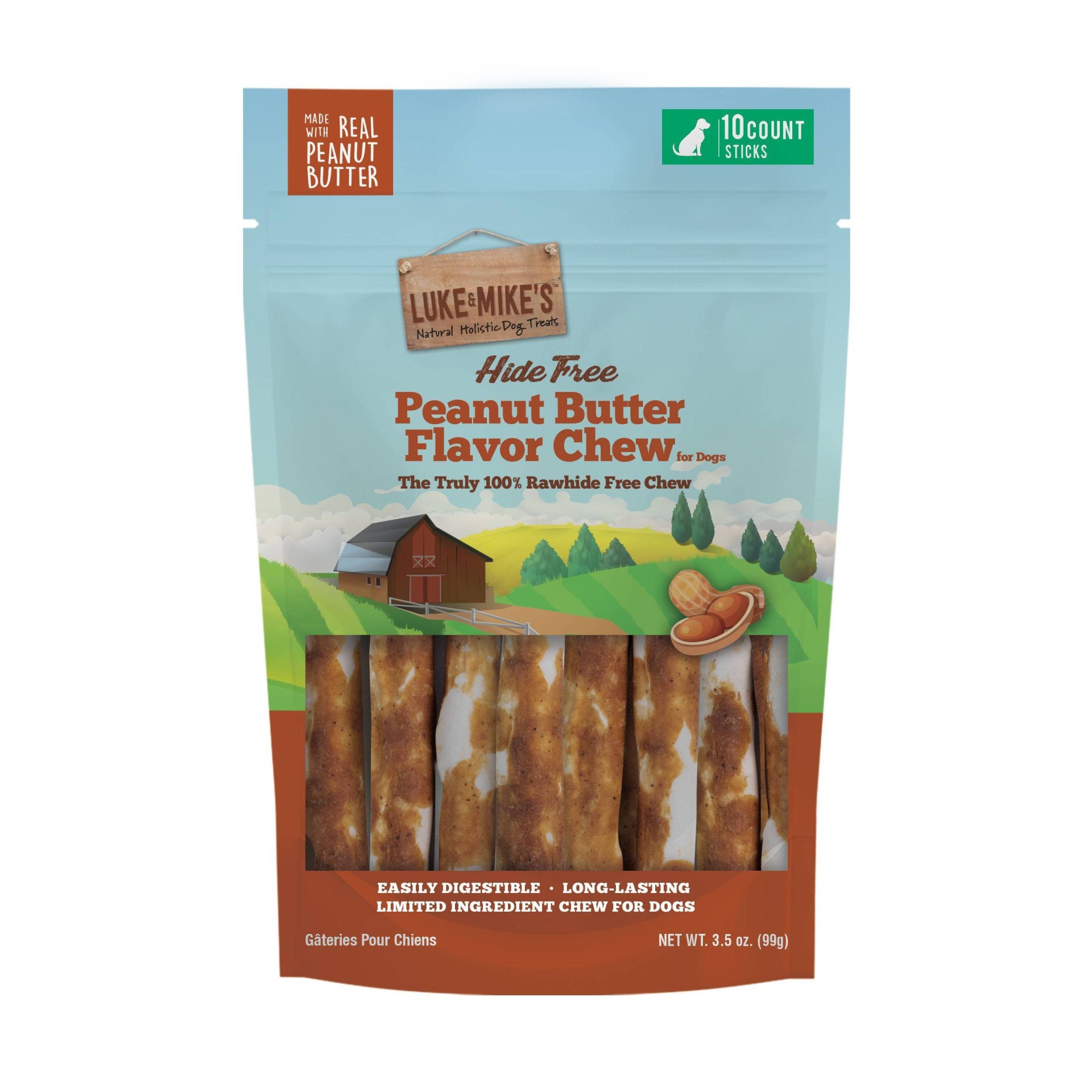 slide 1 of 3, Luke & Mike's Rawhide Free Peanut Butter Chew Sticks Dog Treats - 10ct/3.5oz, 10 ct; 3.5 oz