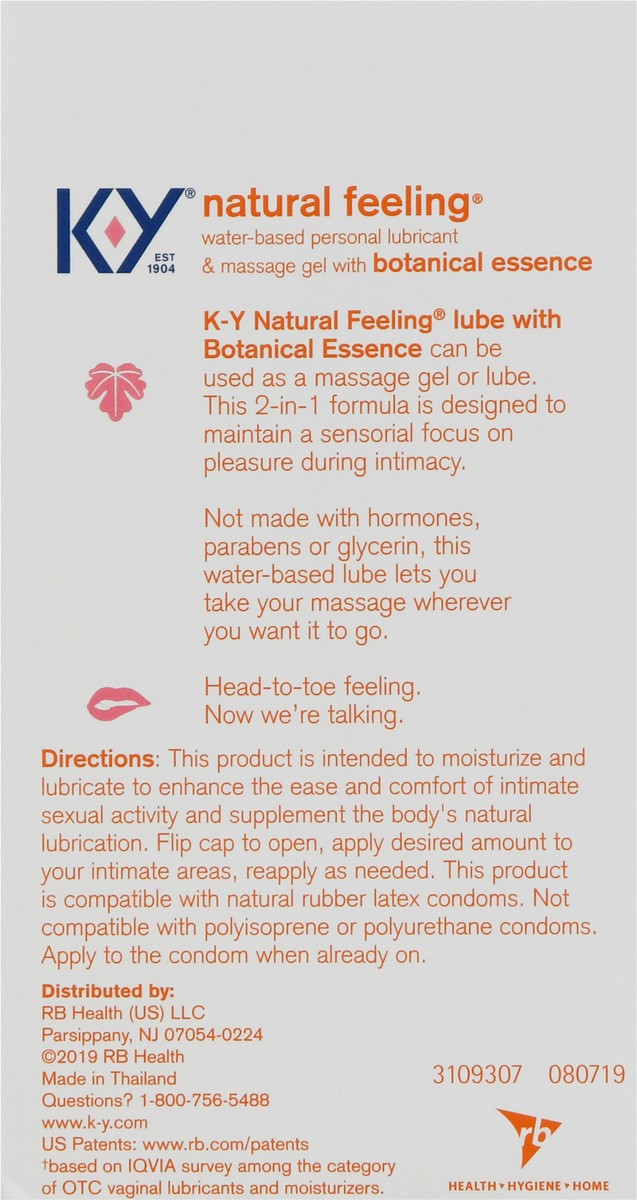 slide 5 of 9, K-Y Natural Feeling Lube with Botanical Essence, Personal Lubricant and Massage Gel, Water-Based Formula, Safe to Use with Silicone Toys and Condoms, For Men, Women and Couples, 1.69 FL OZ, 1.69 fl oz
