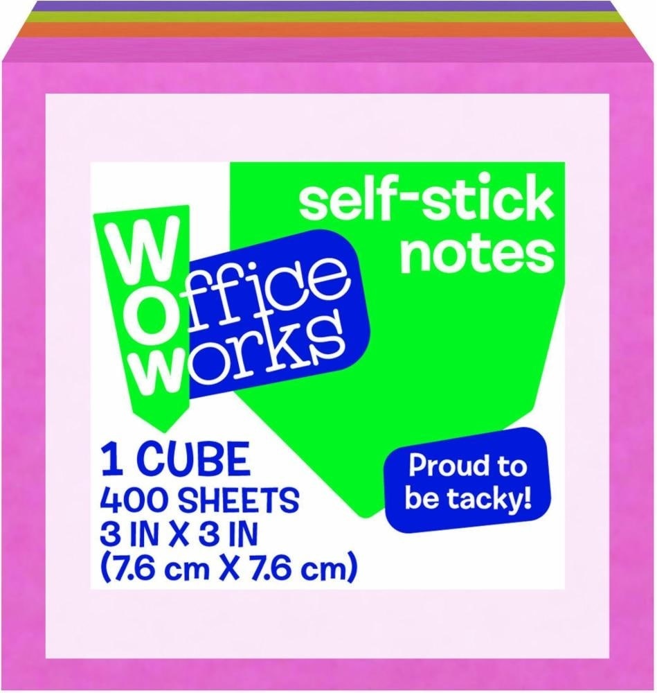 slide 1 of 1, Officeworks Office Works Self Stick Note Cube - Assorted, 3 in x 3 in