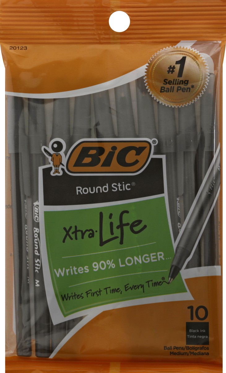 slide 1 of 10, BIC 10pk Xtra Life Ballpoint Pens Medium Tip Black ink, 10 ct