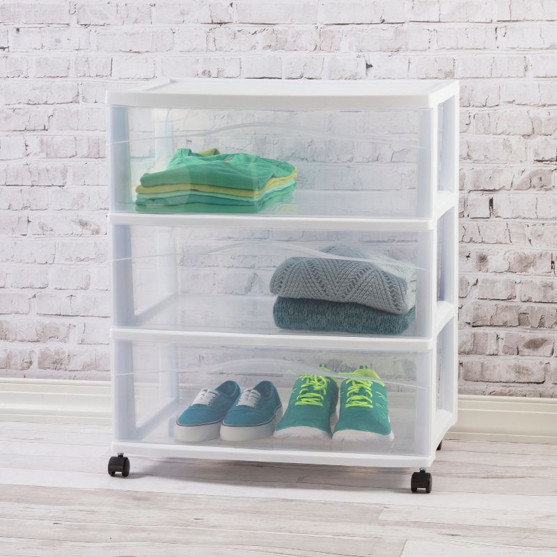 slide 3 of 5, 3 Drawer Wide Cart White - Brightroom™: Plastic Storage Drawers, Utility Cart with Casters, Portable Universal Storage, 1 ct