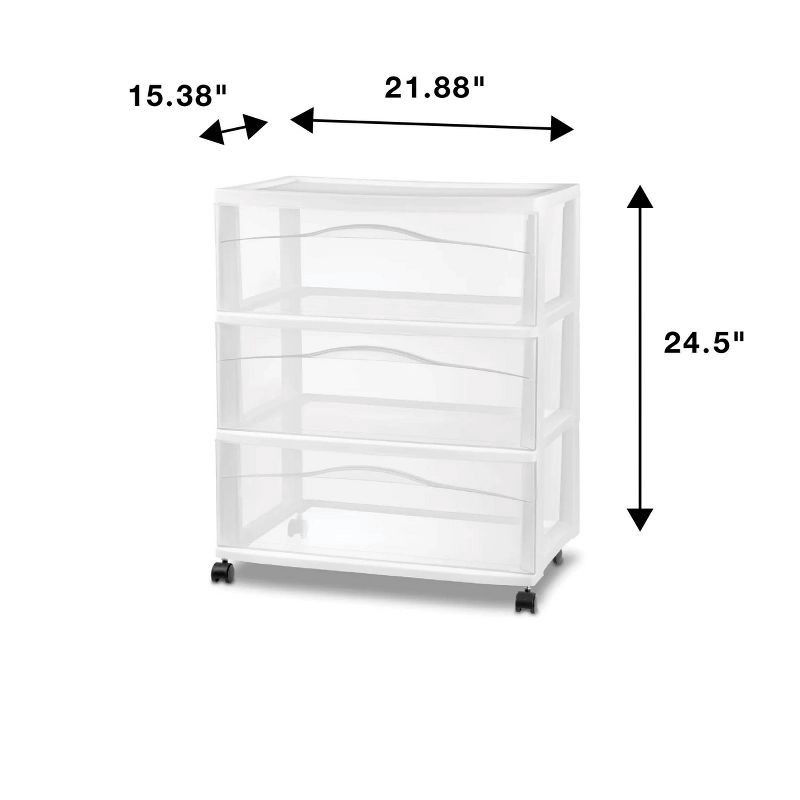 slide 4 of 5, 3 Drawer Wide Cart White - Brightroom™: Plastic Storage Drawers, Utility Cart with Casters, Portable Universal Storage, 1 ct