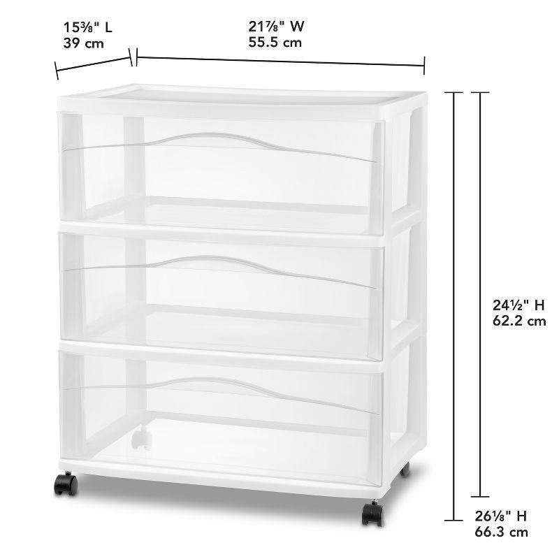 slide 5 of 5, 3 Drawer Wide Cart White - Brightroom™: Plastic Storage Drawers, Utility Cart with Casters, Portable Universal Storage, 1 ct