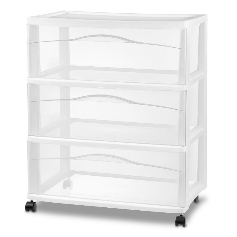 slide 1 of 5, 3 Drawer Wide Cart White - Brightroom™: Plastic Storage Drawers, Utility Cart with Casters, Portable Universal Storage, 1 ct