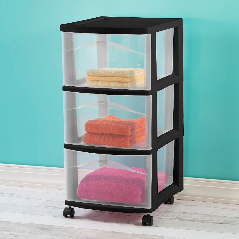 slide 3 of 5, 3 Drawer Medium Cart Black - Brightroom™: Plastic Storage Drawers with Casters, Portable Utility Storage, No Assembly Required, 1 ct
