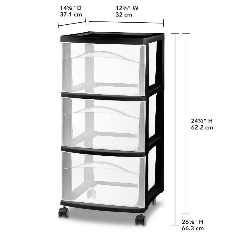 slide 4 of 5, 3 Drawer Medium Cart Black - Brightroom™: Plastic Storage Drawers with Casters, Portable Utility Storage, No Assembly Required, 1 ct