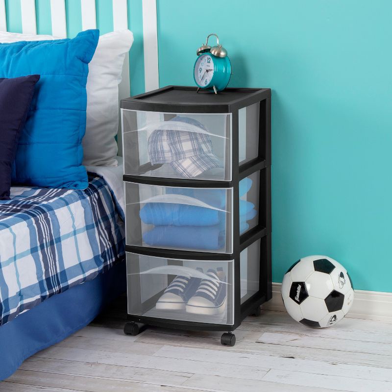 slide 5 of 5, 3 Drawer Medium Cart Black - Brightroom™: Plastic Storage Drawers with Casters, Portable Utility Storage, No Assembly Required, 1 ct