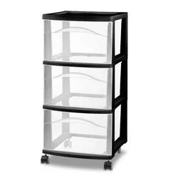 3 Drawer Medium Cart Black - Brightroom™: Plastic Storage Drawers with Casters, Portable Utility Storage, No Assembly Required