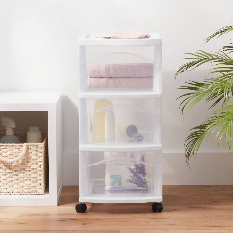 slide 2 of 5, 3 Drawer Medium Cart White - Brightroom™: Plastic Storage Drawers, Portable Utility with Casters, No Assembly Required, 1 ct