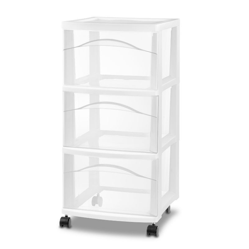 slide 1 of 5, 3 Drawer Medium Cart White - Brightroom™: Plastic Storage Drawers, Portable Utility with Casters, No Assembly Required, 1 ct