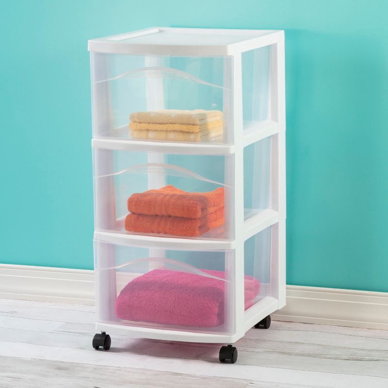 slide 3 of 5, 3 Drawer Medium Cart White - Brightroom™: Plastic Storage Drawers, Portable Utility with Casters, No Assembly Required, 1 ct