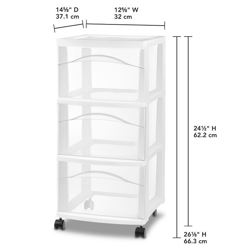 slide 4 of 5, 3 Drawer Medium Cart White - Brightroom™: Plastic Storage Drawers, Portable Utility with Casters, No Assembly Required, 1 ct