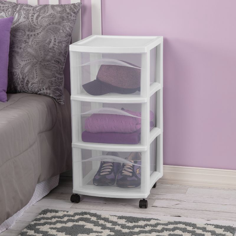 slide 4 of 5, 3 Drawer Medium Cart White - Brightroom™: Plastic Storage Drawers, Portable Utility with Casters, No Assembly Required, 1 ct