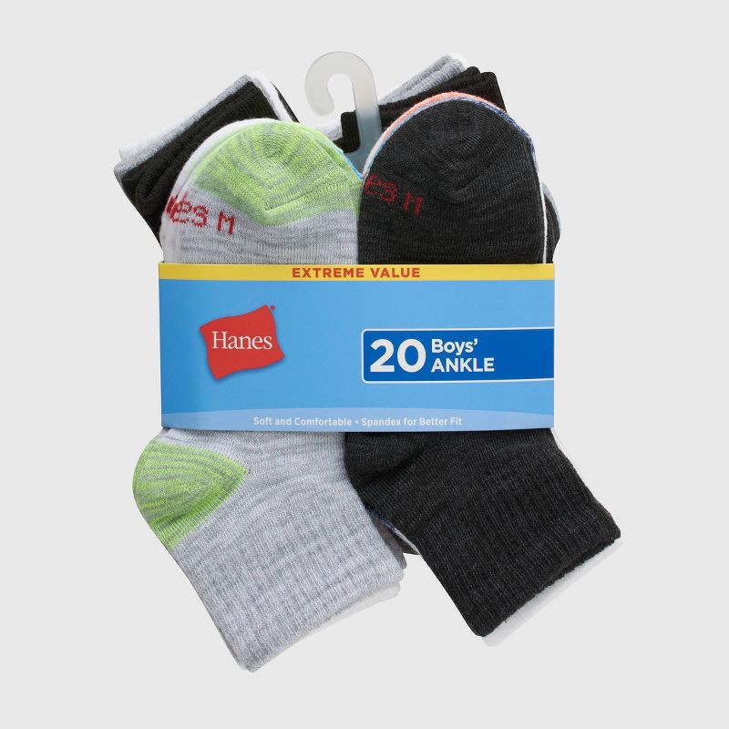 slide 2 of 4, Hanes Boys' 20pk Ankle Socks - Colors May Vary M, 20 ct