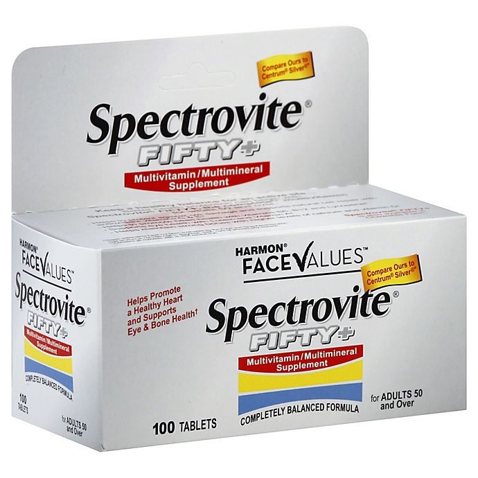 slide 1 of 1, Harmon Face Values Spectrovite Fifty+ Multivitamin/Multimineral Tablets, 100 ct