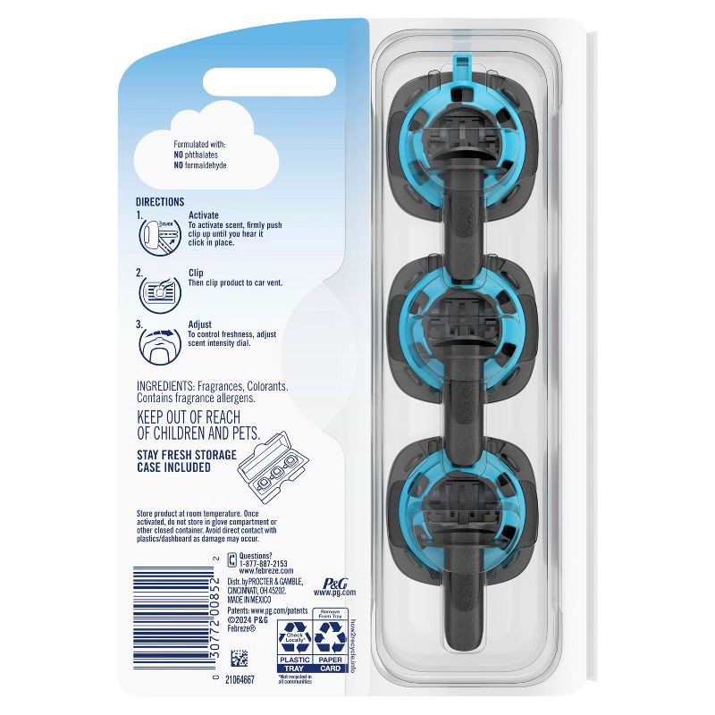 slide 12 of 12, Febreze Car Air Freshener Vent Clip - Ocean - 0.22 fl oz/3pk, 0.22 fl oz, 3 ct