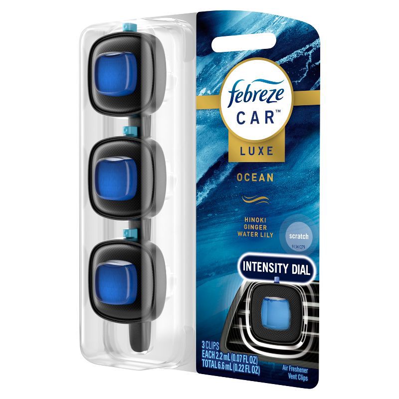 slide 11 of 12, Febreze Car Air Freshener Vent Clip - Ocean - 0.22 fl oz/3pk, 0.22 fl oz, 3 ct