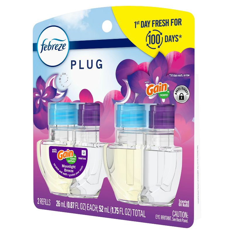 slide 12 of 13, Febreze Odor-Fighting Fade Defy Plug Air Freshener Refill - Gain Moonlight Breeze - 0.87 fl oz/2pk, 2 ct; 0.87 fl oz