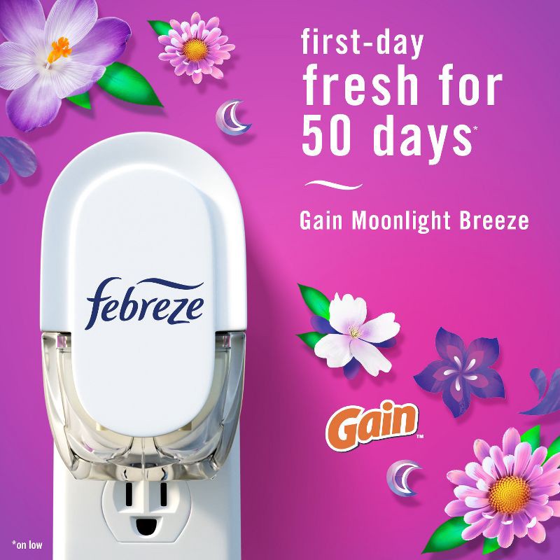 slide 4 of 13, Febreze Odor-Fighting Fade Defy Plug Air Freshener Refill - Gain Moonlight Breeze - 0.87 fl oz/2pk, 2 ct; 0.87 fl oz