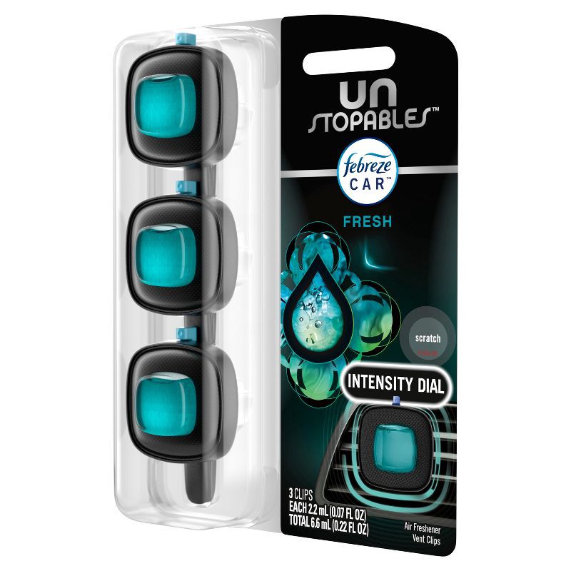 slide 11 of 12, Febreze Unstopables Car Odor-Fighting Car Freshener Vent Clip - Fresh - 0.21 fl oz/3pk, 0.21 fl oz, 3 ct