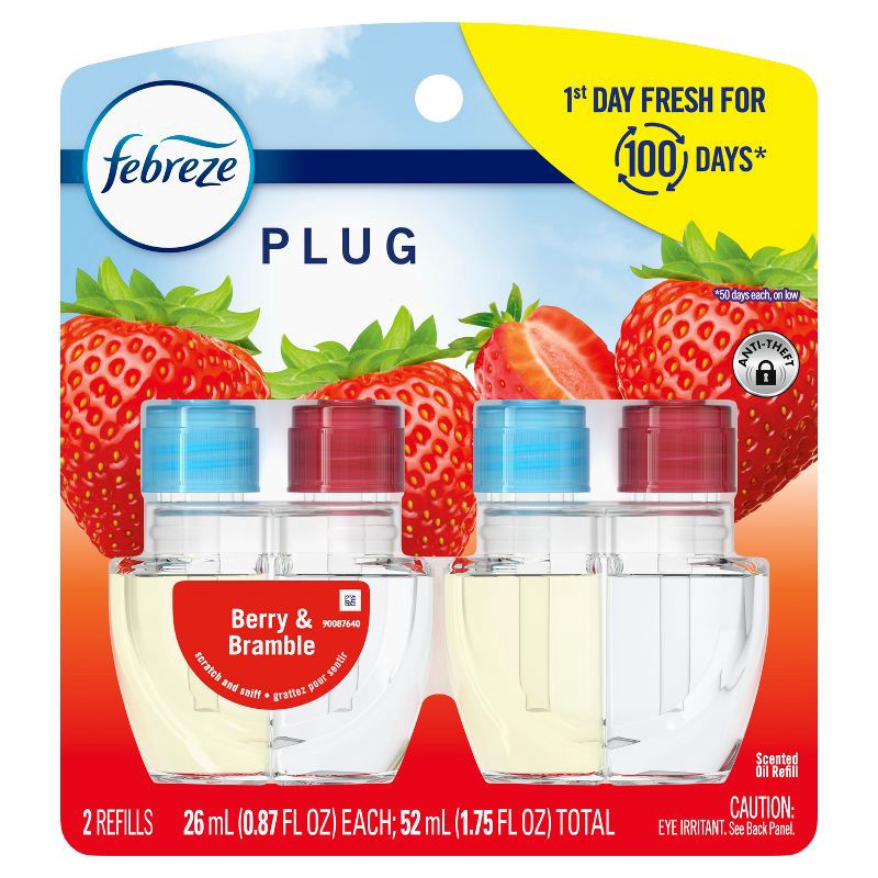 slide 8 of 11, Febreze Odor-Fighting Fade Defy Plug Air Freshener Refill - Berry & Bramble - 0.87 fl oz, 0.87 fl oz