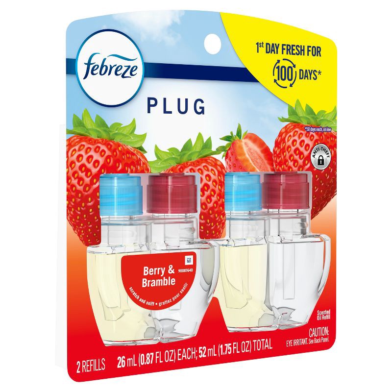 slide 9 of 11, Febreze Odor-Fighting Fade Defy Plug Air Freshener Refill - Berry & Bramble - 0.87 fl oz, 0.87 fl oz