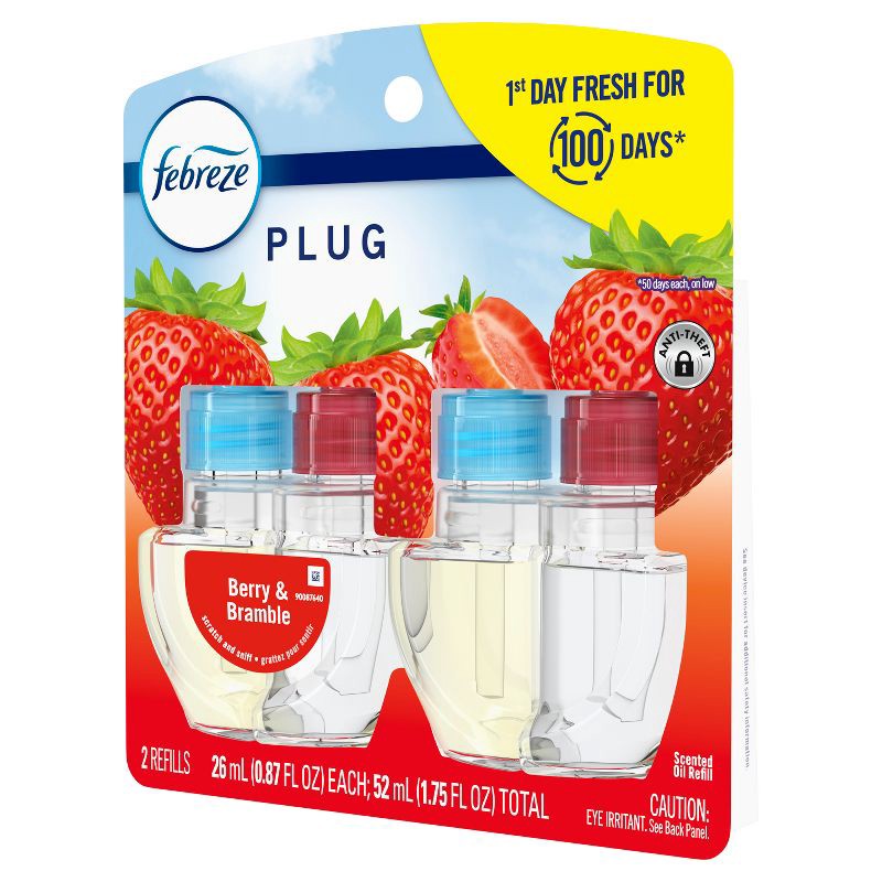 slide 10 of 11, Febreze Odor-Fighting Fade Defy Plug Air Freshener Refill - Berry & Bramble - 0.87 fl oz, 0.87 fl oz