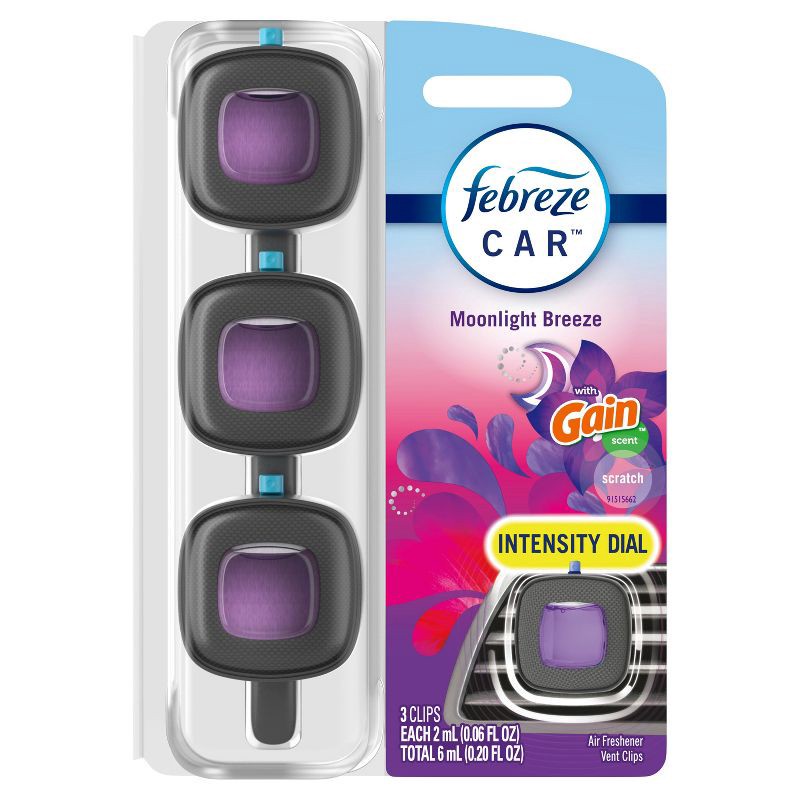 slide 2 of 11, Febreze Car Air Freshener Vent Clip - Gain Moonlight Breeze - 0.20 fl oz/3pk, 0.20 fl oz, 3 ct