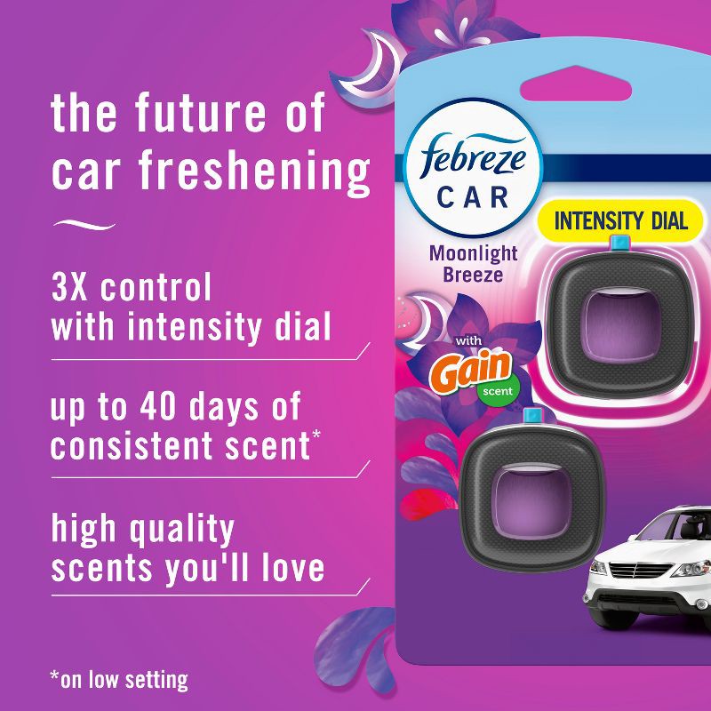 slide 3 of 11, Febreze Car Air Freshener Vent Clip - Gain Moonlight Breeze - 0.20 fl oz/3pk, 0.20 fl oz, 3 ct