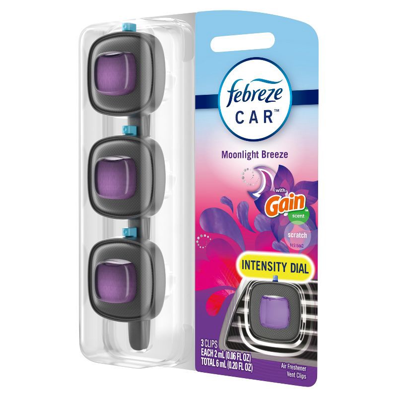 slide 11 of 11, Febreze Car Air Freshener Vent Clip - Gain Moonlight Breeze - 0.20 fl oz/3pk, 0.20 fl oz, 3 ct