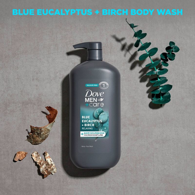 slide 4 of 6, Dove Men+Care Blue Eucalyptus + Birch Relaxing Body & Face Wash - Sulfate Free - 30 fl oz, 30 fl oz