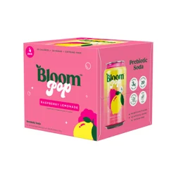 Bloom Pop Raspberry Lemonade Prebiotic Soda, 4-pack Cans