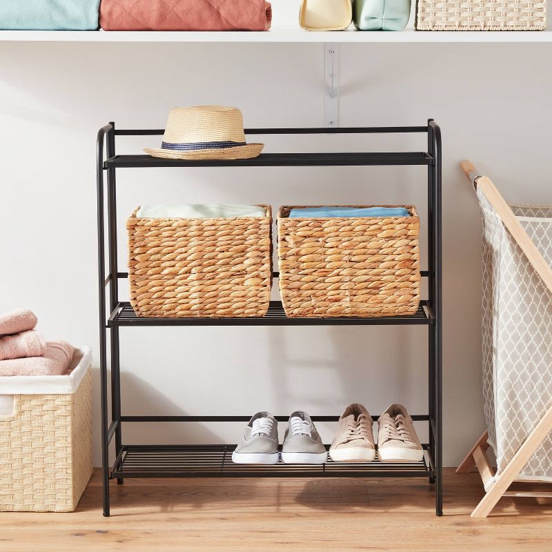 slide 2 of 3, Folding 3 Wide Shelves Black - Brightroom™: Steel Utility Storage, Powder-Coated, Foldable Shelving, 3-Tier Organizer, 1 ct